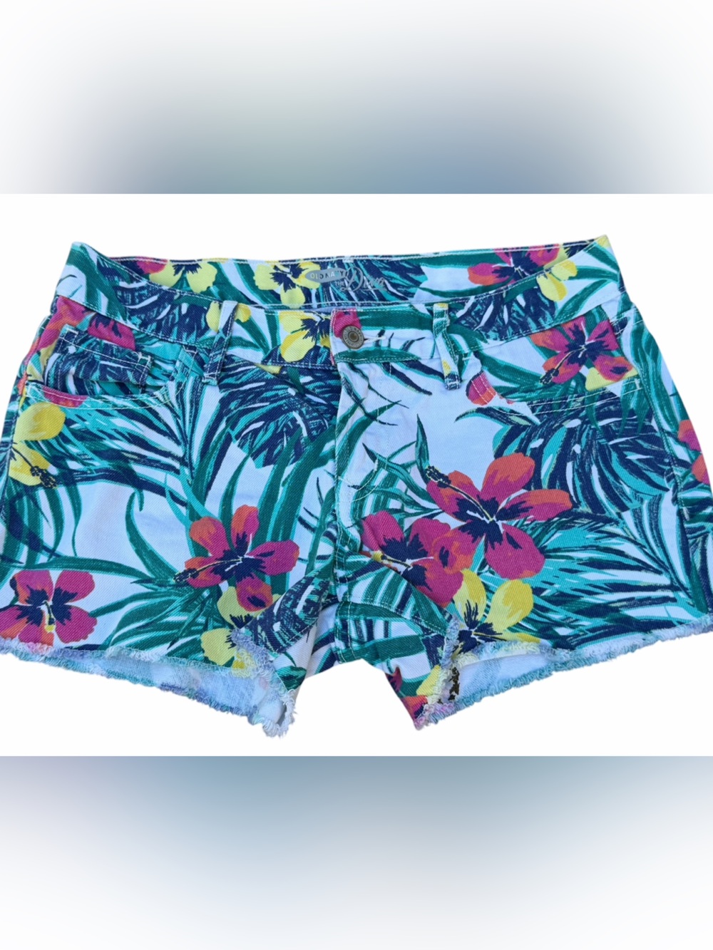 Old Navy Tropical Floral Blue Women's cutoff Denim Shorts size 4 - Picture 2 of 7